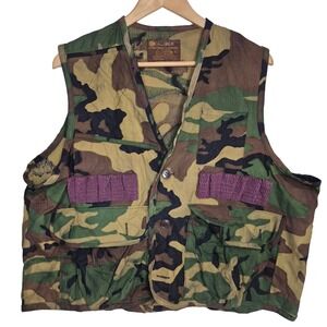 Caliber Sportsman Hunting Vest Mens Large Woodland Camo Cotton Gorpcore Utility